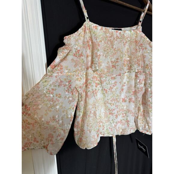BY & BY Plus Size 2X Green Floral Tie Hem Embroidered Cold Shoulder NWT - Picture 2 of 7